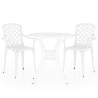vidaXL 3 Piece Bistro Set Cast Aluminium White, white vidaXL 3 Piece Bistro Set Cast Aluminium White