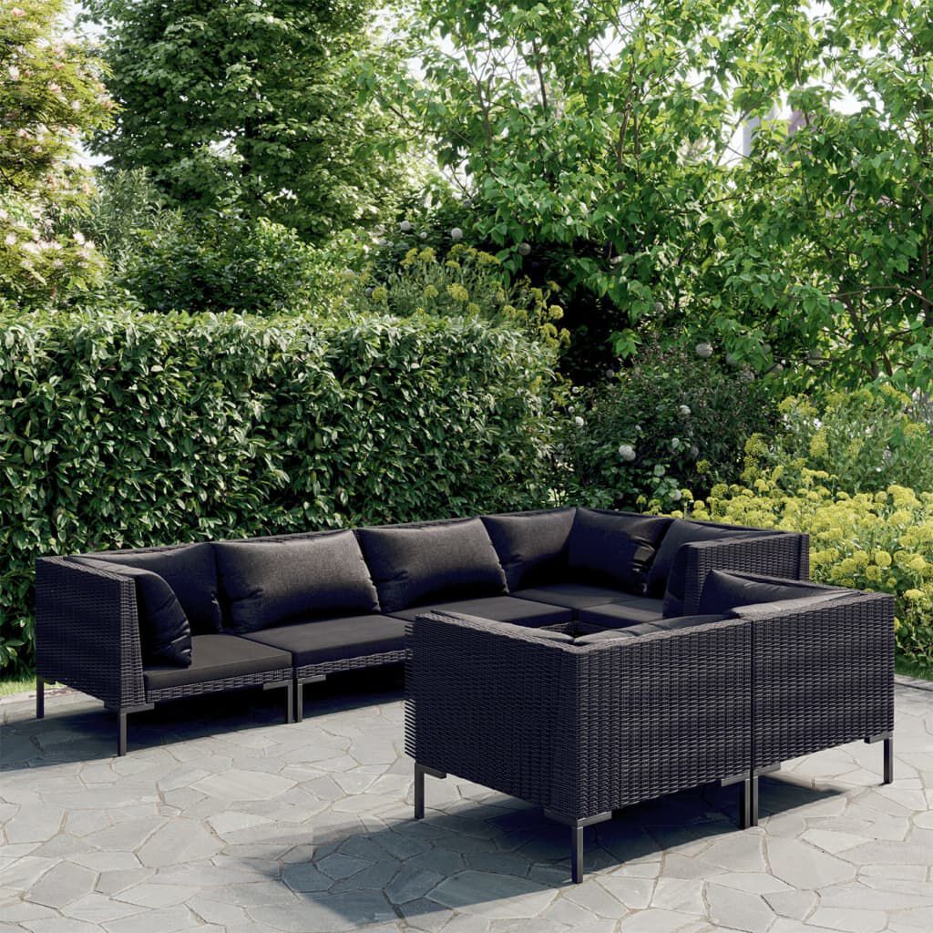 vidaXL 7 Piece Garden Lounge Set with Cushions Poly Rattan Dark Grey