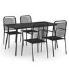 vidaXL Dining Set | Black | Cotton Rope, Powder-Coated Steel, Tempered Glass