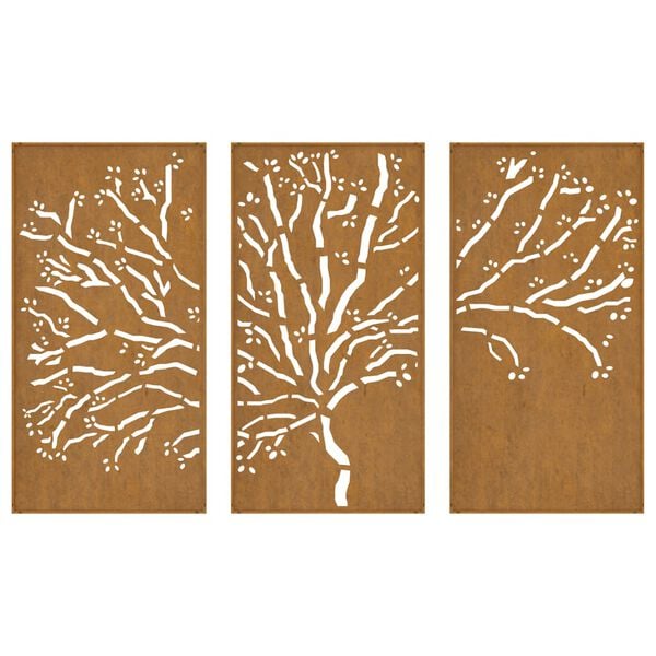vidaXL Garden Wall Decorations 3 pcs 105x55 cm Corten Steel Tree Design