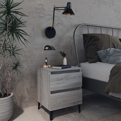 vidaXL Bed Cabinets with Metal Legs 2 pcs Grey Sonoma 40x35x50 cm, grey sonoma vidaXL Bed Cabinets with Metal Legs 2 pcs Grey Sonoma 40x35x50 cm
