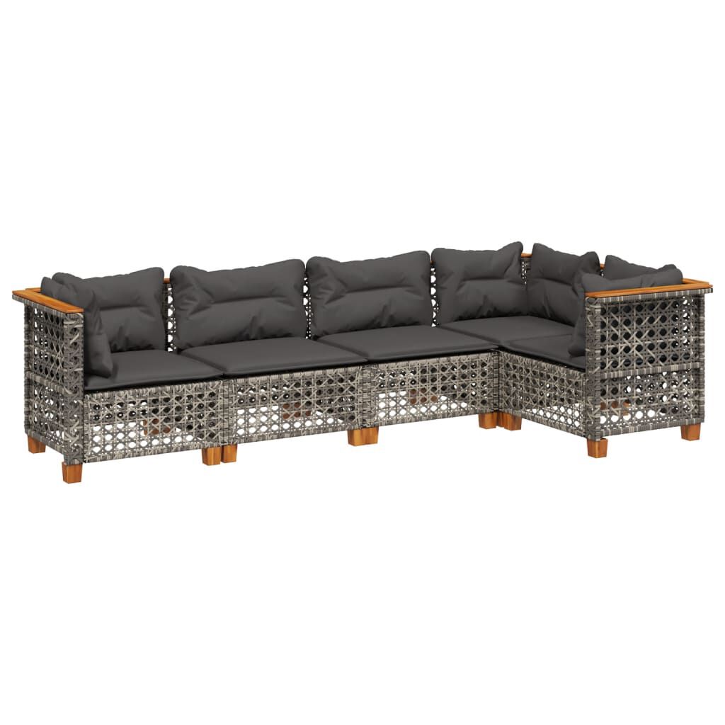 vidaXL 5 Piece Garden Sofa Set with Cushions Grey Poly Rattan