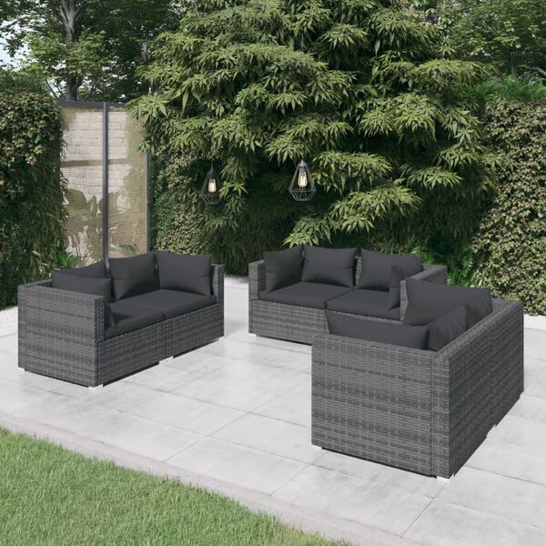 vidaXL 6 Piece Garden Lounge Set with Cushions Poly Rattan Grey