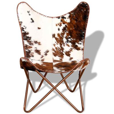 vidaXL Butterfly Chair Brown and White Real Cowhide Leather, brown and white vidaXL Butterfly Chair Brown and White Real Cowhide Leather
