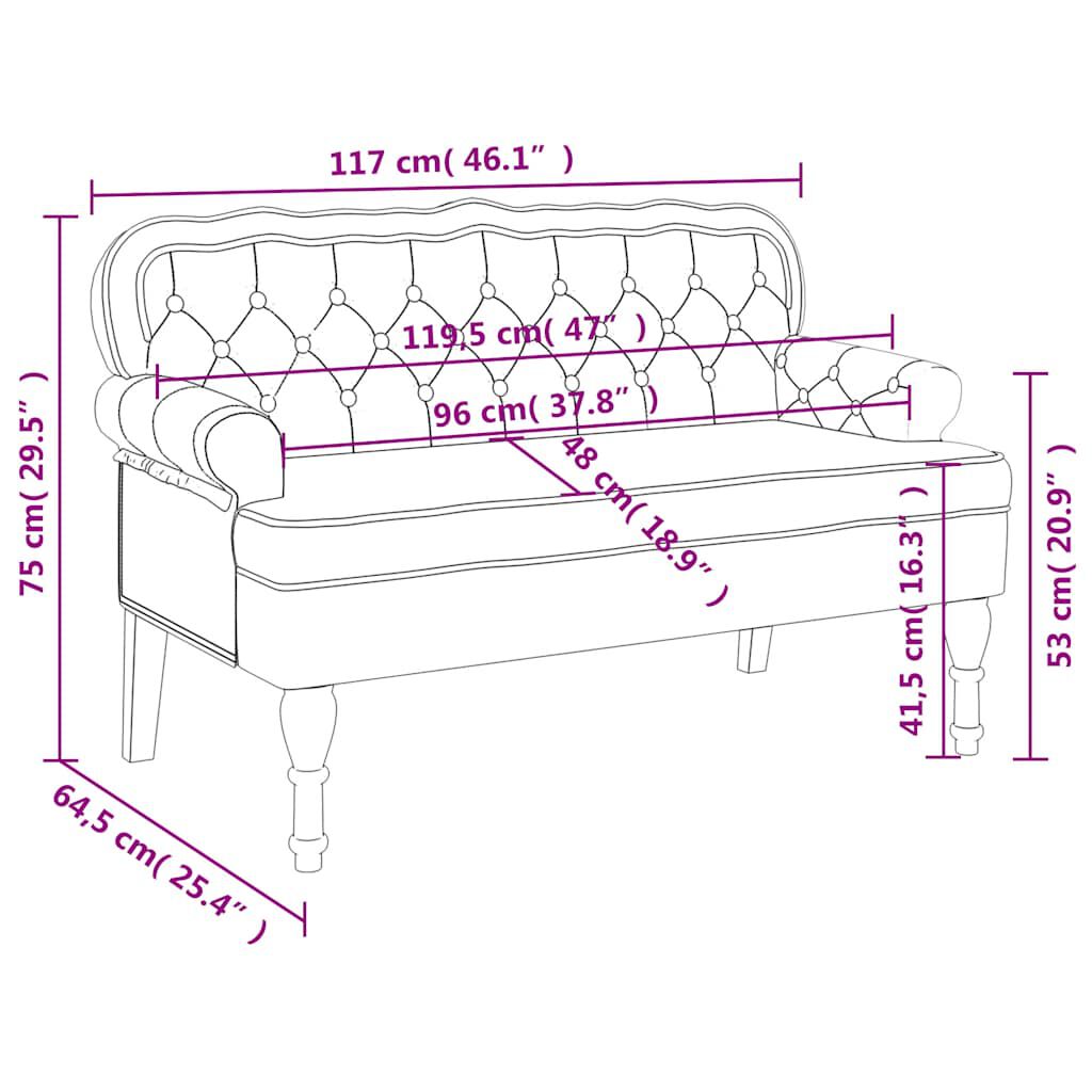 vidaXL Bench with Backrest Dark Grey 119.5x64.5x75 cm Velvet