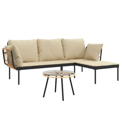vidaXL 3 Piece Garden Lounge Set with Beige Cushions Poly Rattan