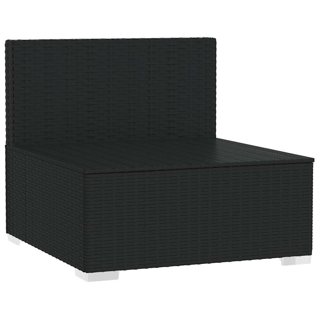 vidaXL Garden Middle Sofa with Cushions Black Poly Rattan
