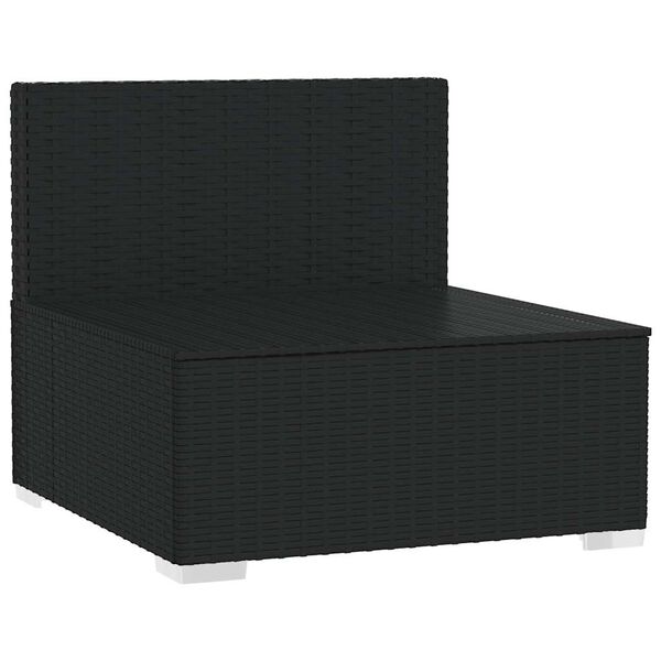 vidaXL Garden Middle Sofa with Cushions Black Poly Rattan