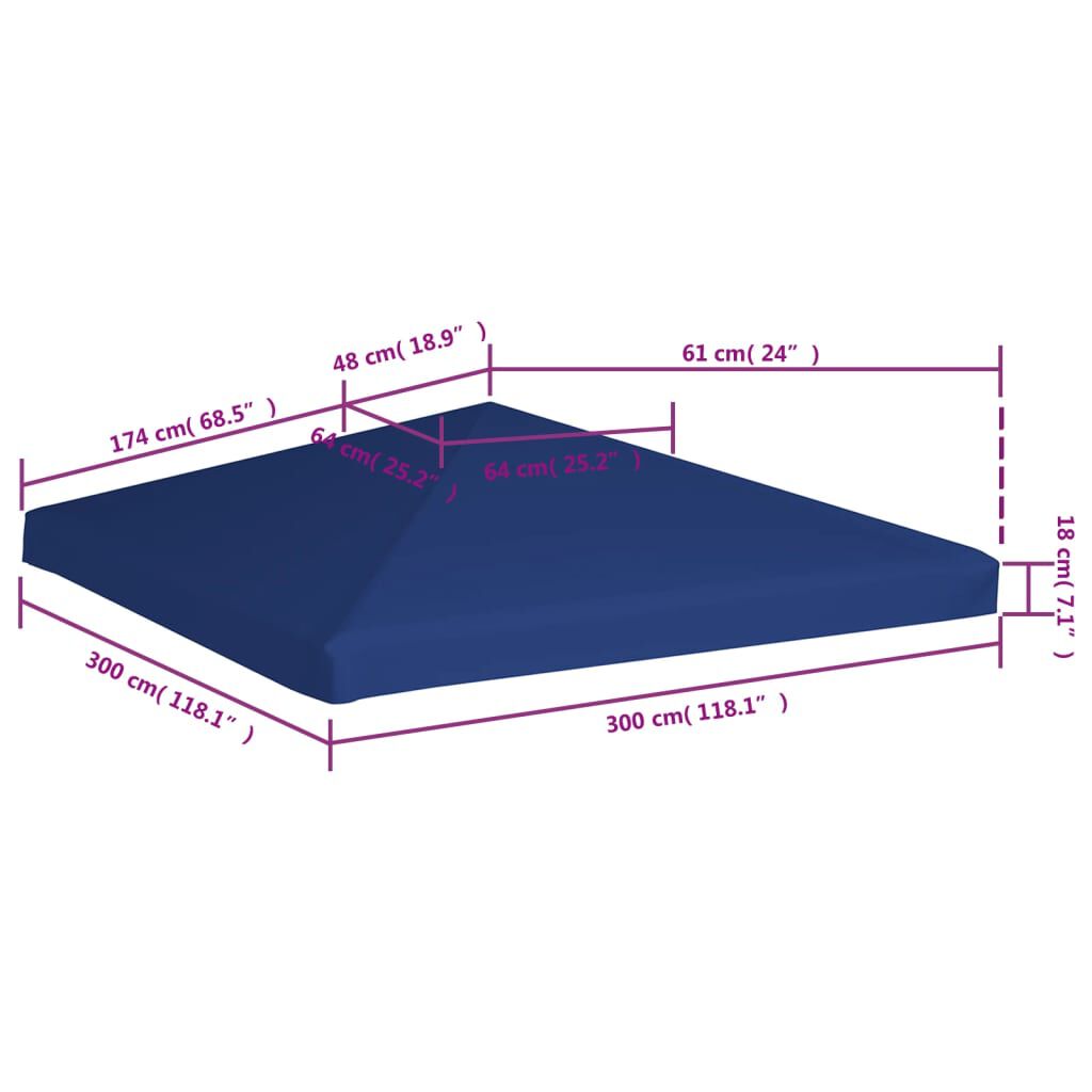 vidaXL Gazebo Cover Canopy Replacement 310 g / m² Dark Blue 3 x 3 m