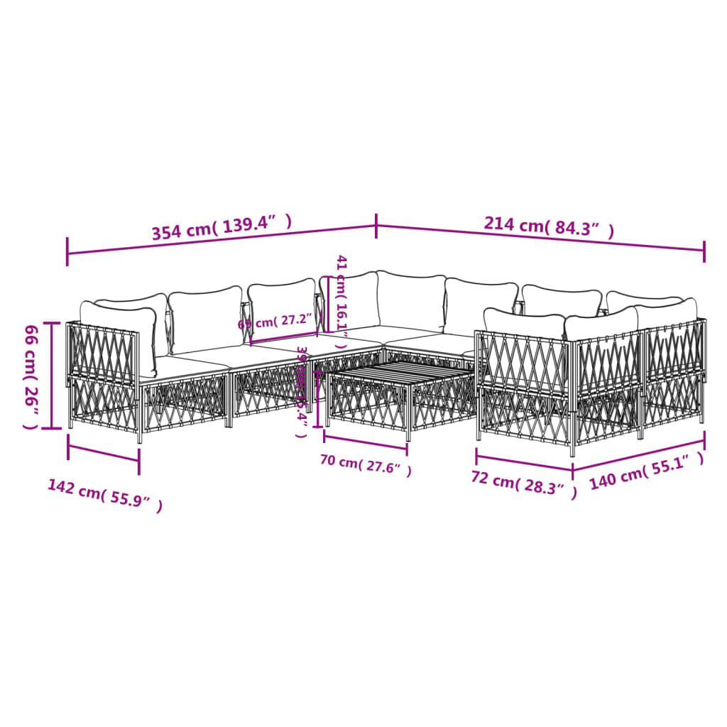 vidaXL 9 Piece Garden Lounge Set with Cushions White Steel