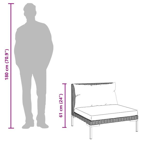 vidaXL 3 Piece Garden Lounge Set Dark Grey Half Round Poly Rattan