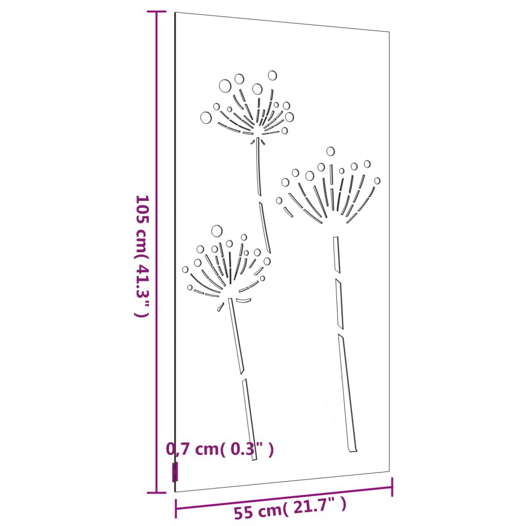 vidaXL Garden Wall Decoration 105x55 cm Corten Steel Flower Design