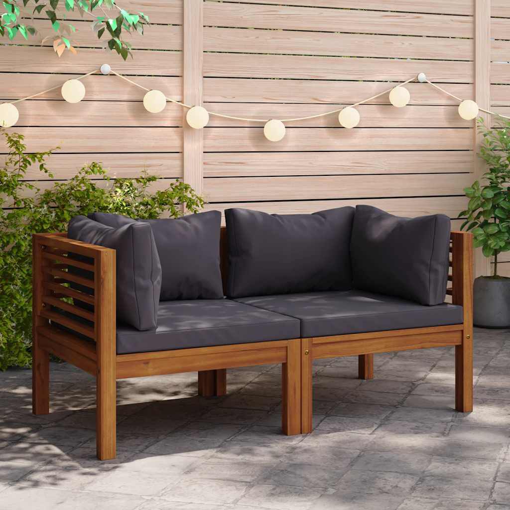 vidaXL Corner Sofas 2 pcs with Dark Grey Cushions Solid Acacia Wood