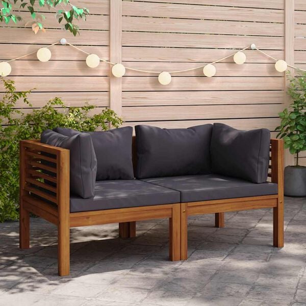 vidaXL Corner Sofas 2 pcs with Dark Grey Cushions Solid Acacia Wood