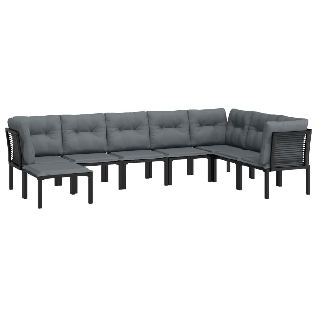 vidaXL 8 Piece Garden Lounge Set Black and Grey Poly Rattan