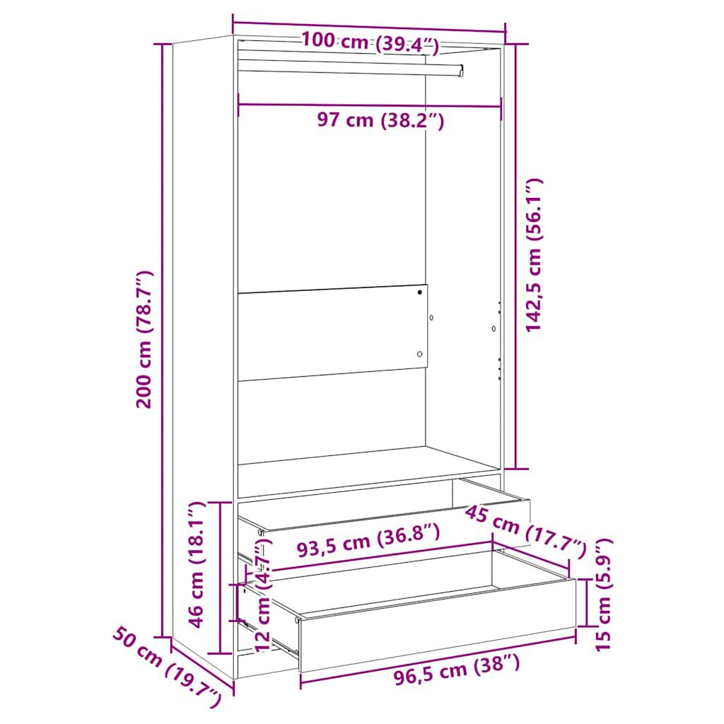 vidaXL Wardrobe White 100x50x200 cm Engineered Wood