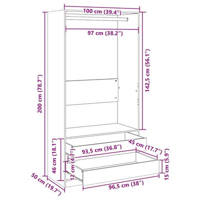 vidaXL Wardrobe White 100x50x200 cm Engineered Wood, white vidaXL Wardrobe White 100x50x200 cm Engineered Wood