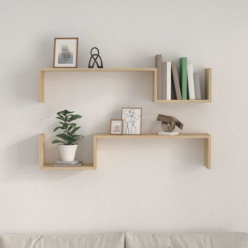vidaXL Wall Shelf 2 pcs Sonoma Oak 100x15x20 cm Engineered Wood