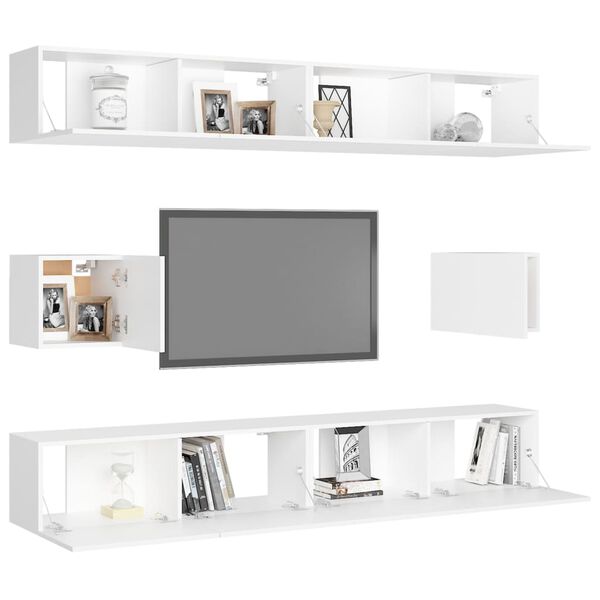 vidaXL 6 Piece TV Cabinet Set White Engineered Wood