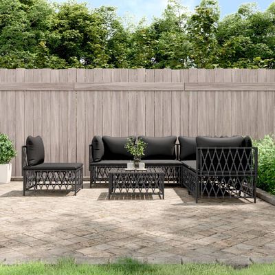 vidaXL 6 Piece Garden Lounge Set with Cushions Anthracite Steel, anthracite vidaXL 6 Piece Garden Lounge Set with Cushions Anthracite Steel