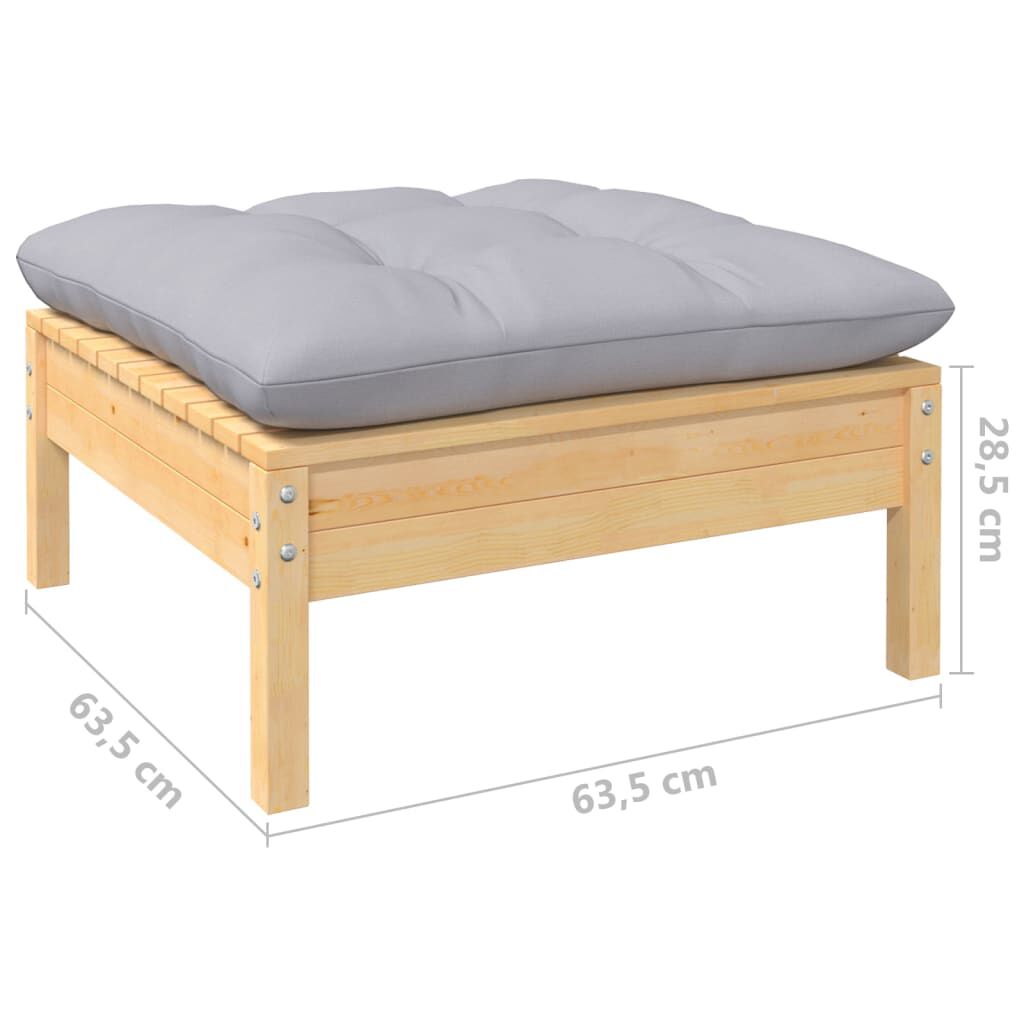 vidaXL 3 Piece Garden Lounge Set with Grey Cushions Solid Pinewood