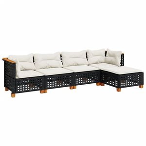 vidaXL 5 Piece Garden Sofa Set with Cushions Black Poly Rattan