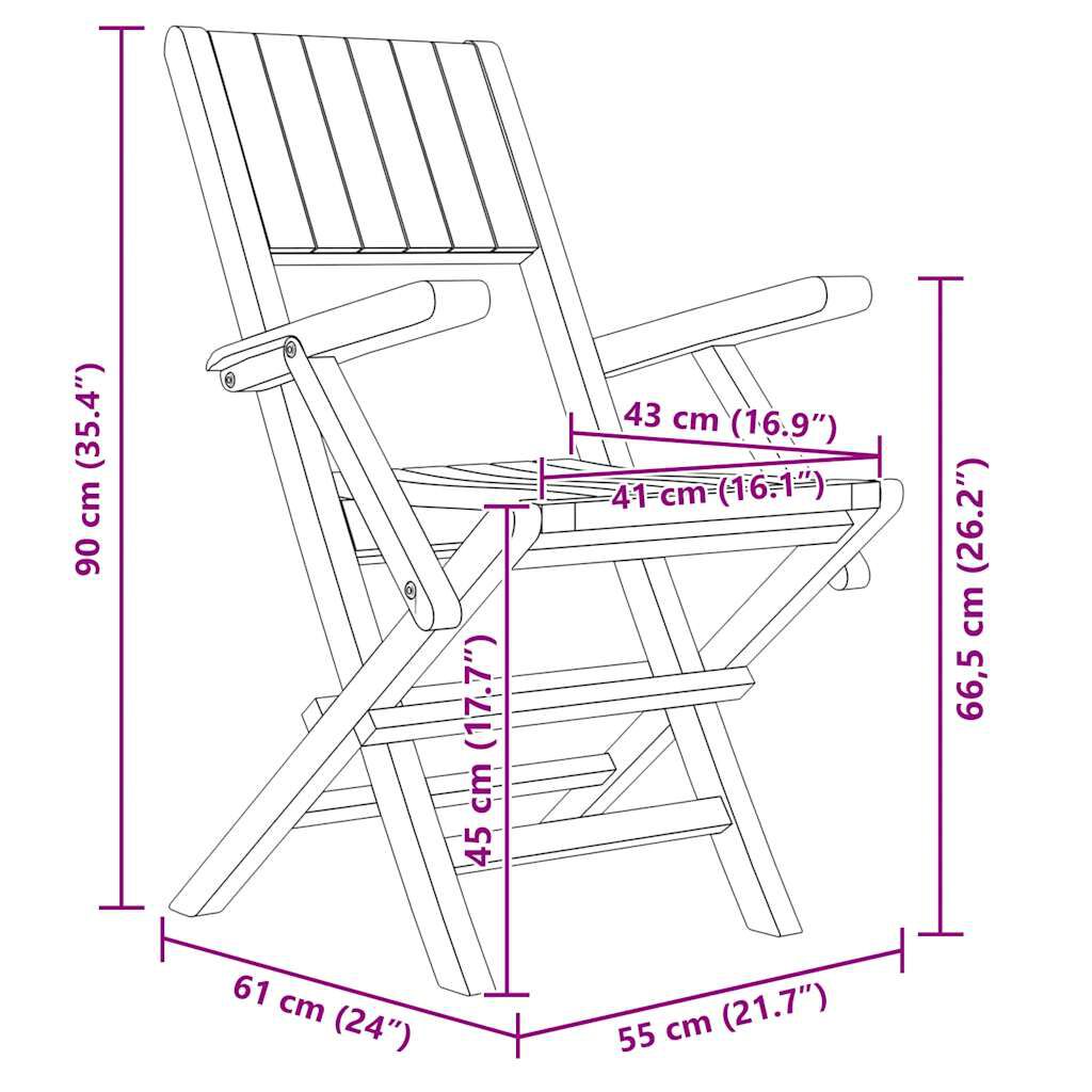 vidaXL Folding Garden Chairs 2 pcs 55x61x90 cm Solid Wood Teak