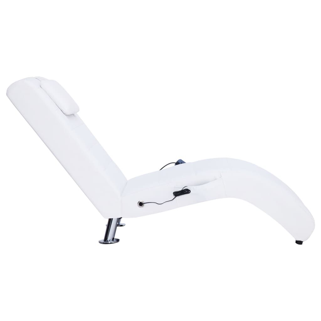 vidaXL Massage Chaise Longue with Pillow White Faux Leather