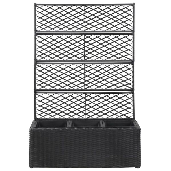 vidaXL Trellis Raised Bed with 3 Pots 83x30x130 cm Poly Rattan Black