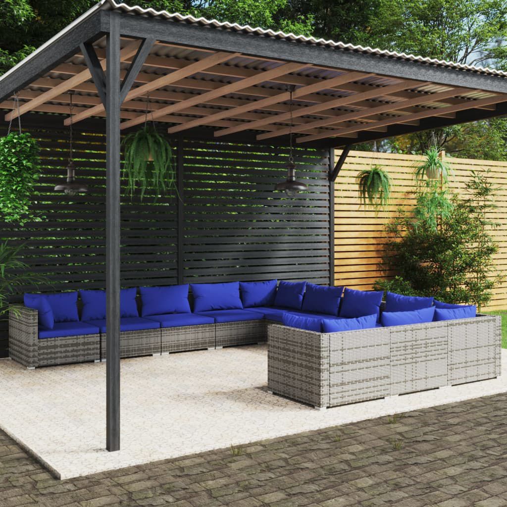 vidaXL 11 Piece Garden Lounge Set with Cushions Poly Rattan Grey
