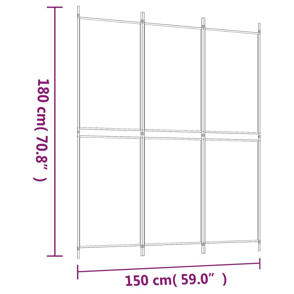 vidaXL 3-Panel Room Divider Black 150x180 cm Fabric