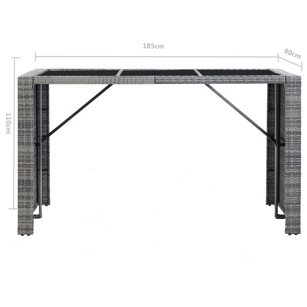 vidaXL 7 Piece Garden Bar Set with Cushions Poly Rattan Grey