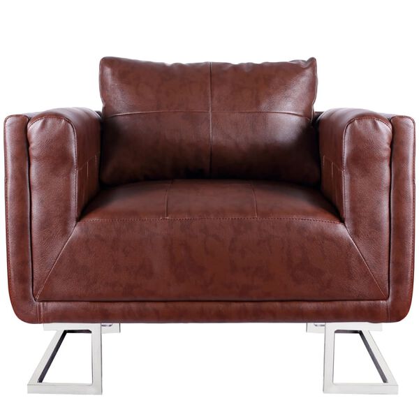 vidaXL Cube Armchair with Chrome Feet Brown Faux Leather