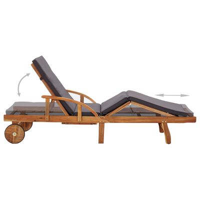 vidaXL Sun Lounger with Cushion Solid Acacia Wood, dark grey vidaXL Sun Lounger with Cushion Solid Acacia Wood