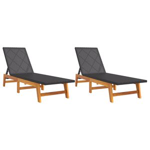vidaXL Sun Loungers 2 pcs Black and Brown Poly Rattan&Solid Wood Acacia