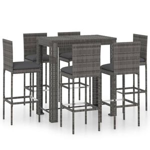 vidaXL 7 Piece Outdoor Bar Set with Cushions Poly Rattan Grey