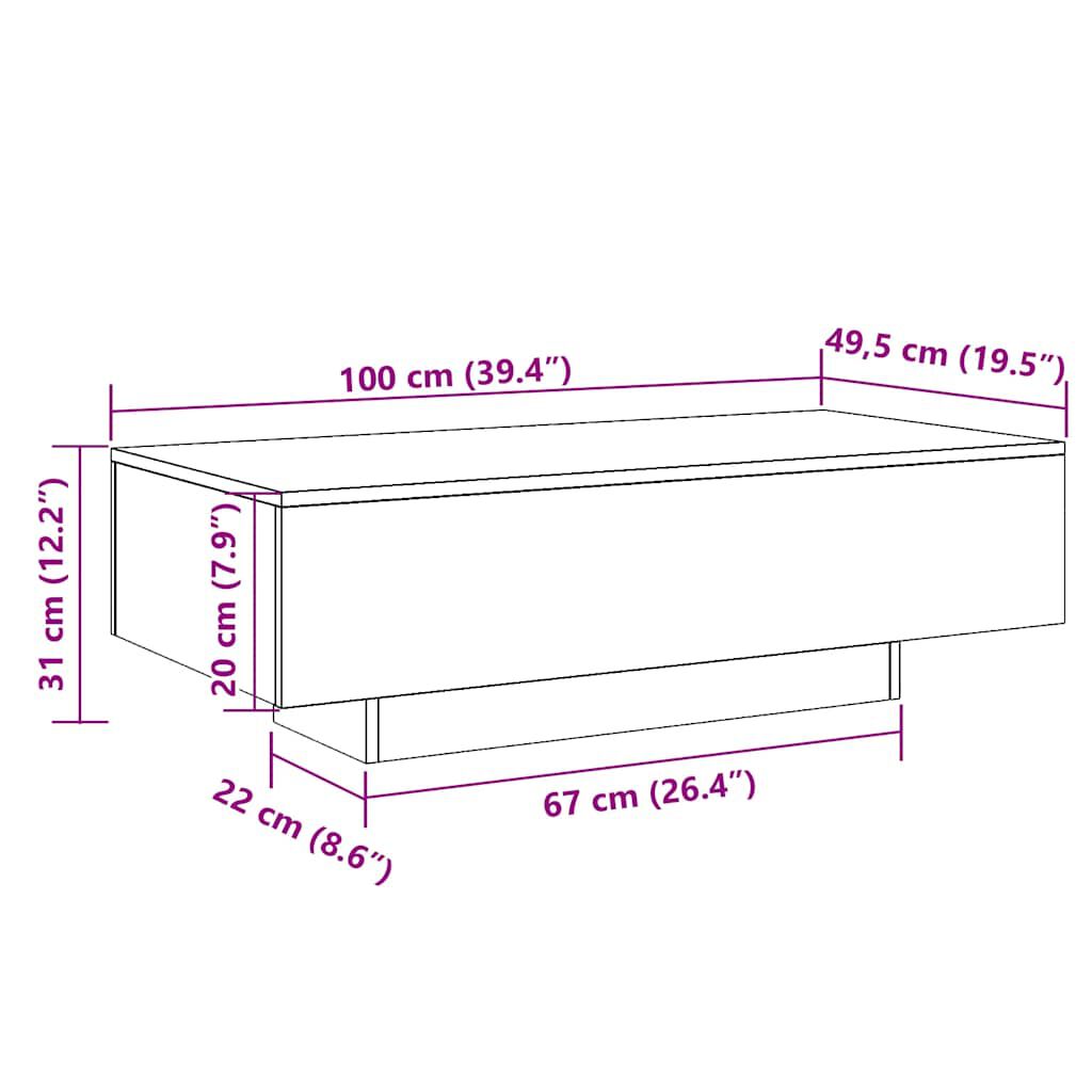 vidaXL Coffee Table White 100x49.5x31 cm Engineered Wood