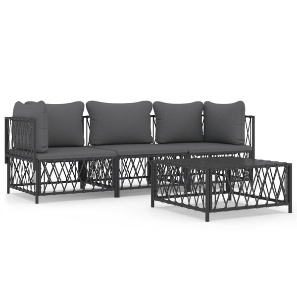 vidaXL 4 Piece Garden Lounge Set with Cushions Anthracite Steel