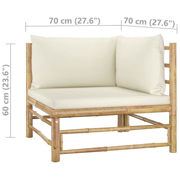 vidaXL 6 Piece Garden Lounge Set with Cream White Cushions Bamboo