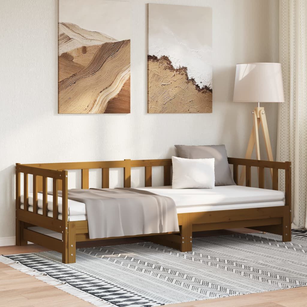 vidaXL Pull-out Day Bed without Mattress Honey Brown 2x(90x200)cm