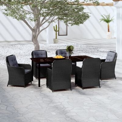 vidaXL 7 Piece Garden Dining Set Black, black vidaXL 7 Piece Garden Dining Set Black
