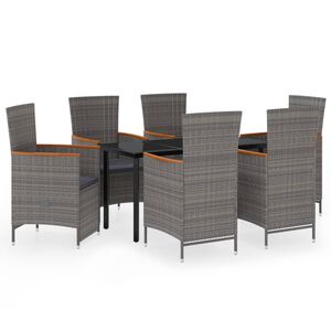 vidaXL 7 Piece Garden Dining Set with Cushions Grey
