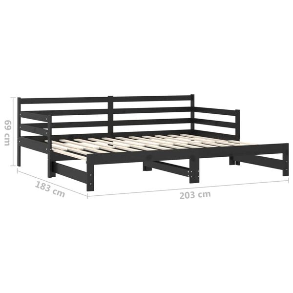 vidaXL Pull-out Day Bed without Mattress Black 2x(90x200)cm