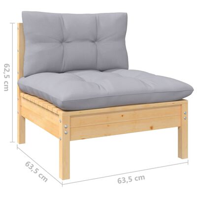 vidaXL 3 Piece Garden Lounge Set with Grey Cushions Solid Pinewood, brown and grey vidaXL 3 Piece Garden Lounge Set with Grey Cushions Solid Pinewood