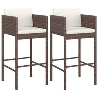 vidaXL Bar Stools 2 pcs with Cushions Brown Poly Rattan, brown vidaXL Bar Stools 2 pcs with Cushions Brown Poly Rattan