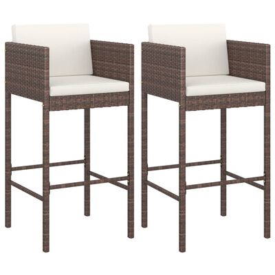 vidaXL Bar Stools 2 pcs with Cushions Brown Poly Rattan, brown vidaXL Bar Stools 2 pcs with Cushions Brown Poly Rattan