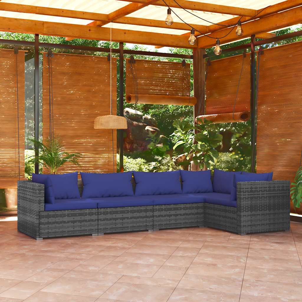 vidaXL 5 Piece Garden Lounge Set with Cushions Poly Rattan Grey