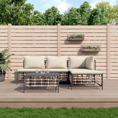 vidaXL 5 Piece Garden Lounge Set with Cushions Anthracite Poly Rattan,  vidaXL 5 Piece Garden Lounge Set with Cushions Anthracite Poly Rattan