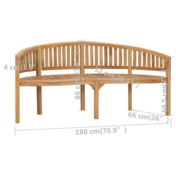 vidaXL Banana Bench 180 cm Solid Teak Wood