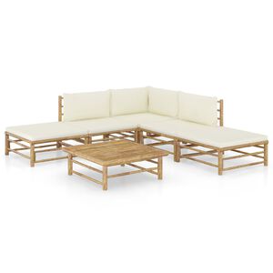 vidaXL 6 Piece Garden Lounge Set with Cream White Cushions Bamboo